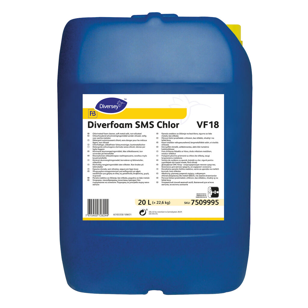 Diverfoam SMS Chlor VF18 20L - Détergent alcalin chloré moussant avec inhibiteur de corrosion sur les métaux légers